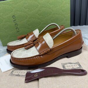Gucci Millenial Ribot GG Supreme Tasseled Loafer Brown Leather 7 G 8 US 41 EUR